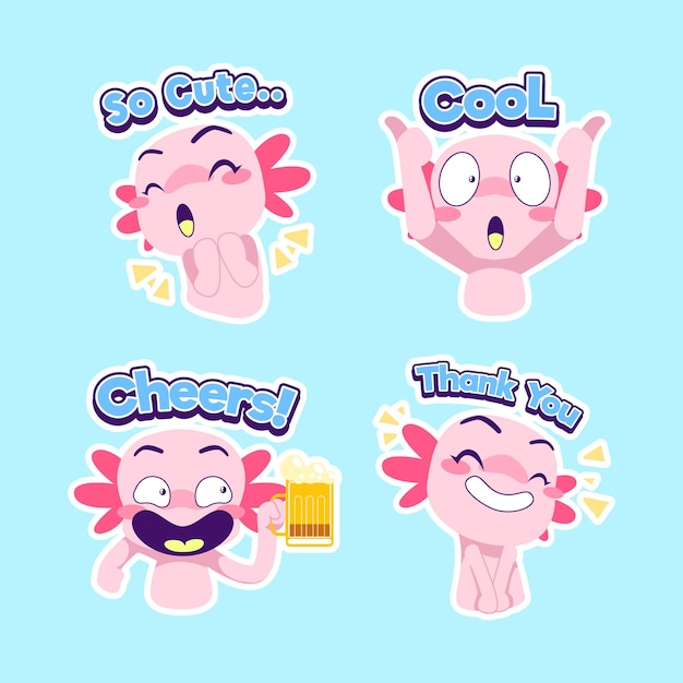 Leuke axolotl sticker vector set