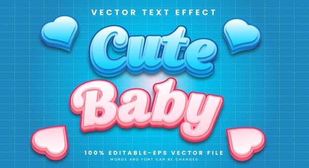 Leuke baby 3D bewerkbare tekst effect sjabloon met blauwe en roze kleur liefde stijl