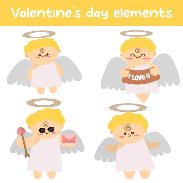 Vector leuke baby cupid personage collectie valentines day cartoon vector set