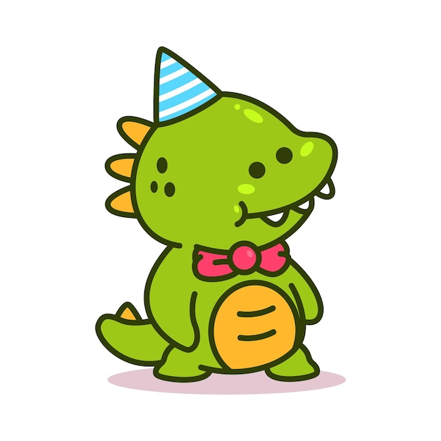 Leuke baby dinosaurus vieren verjaardag vector cartoon personage geïsoleerd op een witte achtergrond