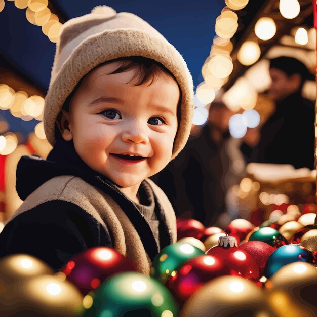 Vector leuke baby jongen in de kerstman hoed met speelgoed leuke baby jongen in de kerstman hoede met speelgoed leuke kleine baby jongen met een chill