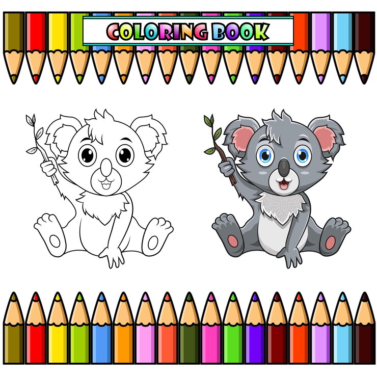 Vector leuke baby koala cartoon zit voor kleurboek