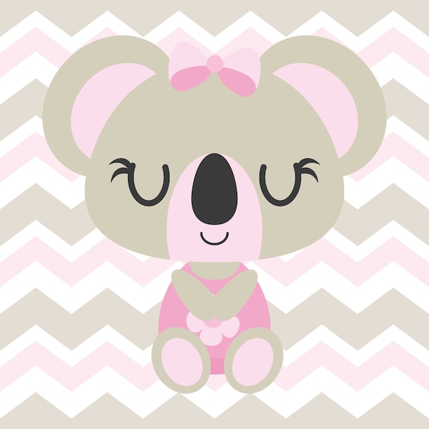 Leuke baby koala slaapt op chevron achtergrond vector cartoon illustratie voor baby douche kaart ontwerp, kid t shirt ontwerp en behang