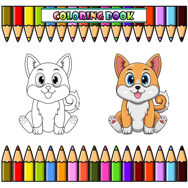 Leuke baby shiba inu cartoon zitten voor kleuren