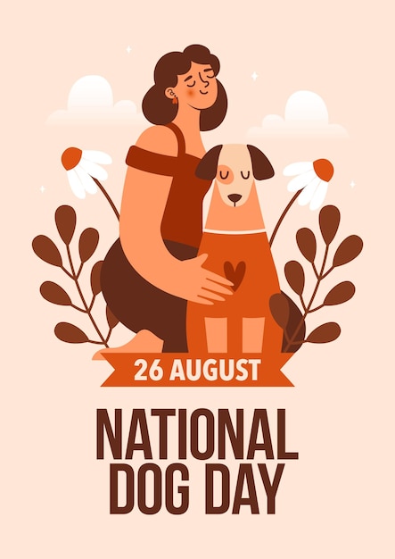 Leuke banner voor de Nationale Hondendag Naïeve illustratie met hond en jonge vrouwelijke eigenaar