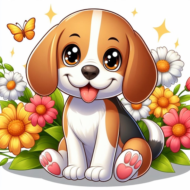 Vector leuke beagle honden en flower vector cartoon illustratie