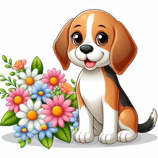 Vector leuke beagle honden en flower vector cartoon illustratie