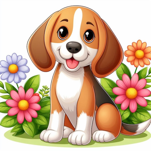 Leuke beagle honden en flower vector cartoon illustratie