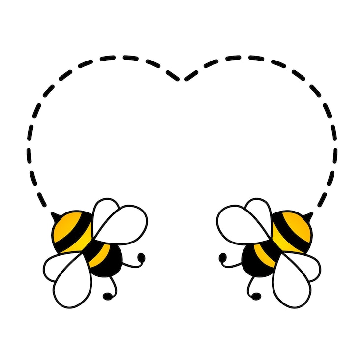 Vector leuke bij die vliegt. hart stippellijnen pad met startpunt en streepjeslijn trace.