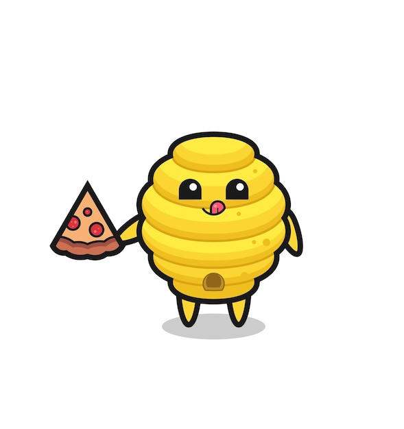 Leuke bijenkorf cartoon die pizza eet schattig ontwerp