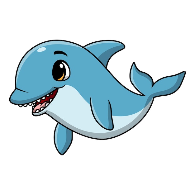 Leuke blauwe dolfijn cartoon op witte achtergrond