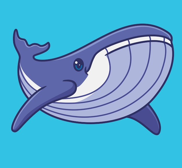 Leuke blauwe vinvis paarse geïsoleerde cartoon dierlijke illustratie Flat Style Sticker Icon Design Premium