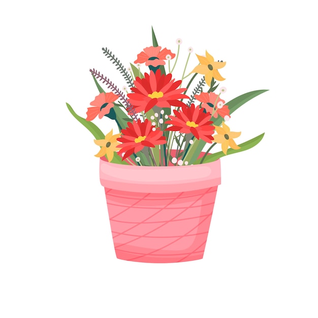 Leuke bloem in een roze pot decoratief element voor ontwerp lentebloem geïsoleerd op witte achtergrond