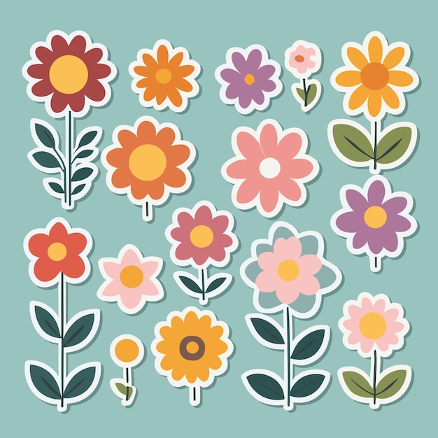 Vector leuke bloemen sticker set bloemen collectie