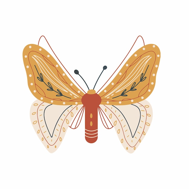Leuke Boho-vlinder Handgetekende Boho-illustratie