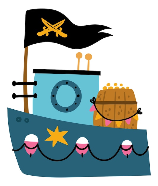 Leuke boot met zwarte vlag Kid piratenschip