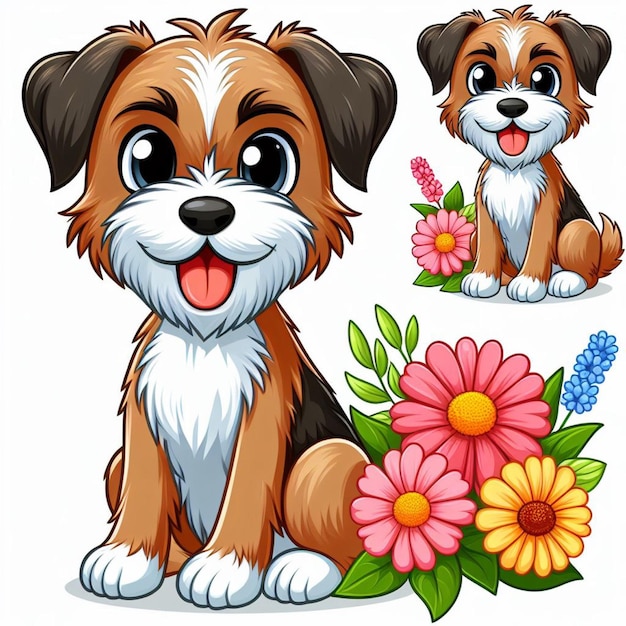 Leuke Border Terrier Hond cartoon Vector stijl witte achtergrond