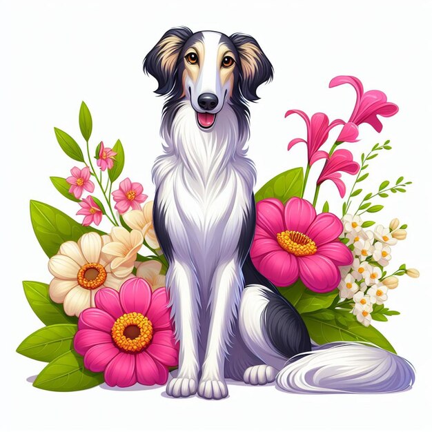 Vector leuke borzoi hond cartoon vector stijl witte achtergrond