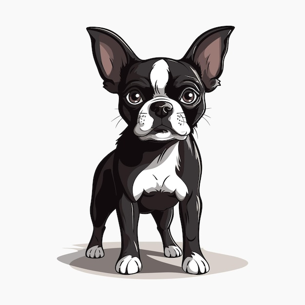 Vector leuke boston terrier dog cartoon vector art illustratie ontwerp