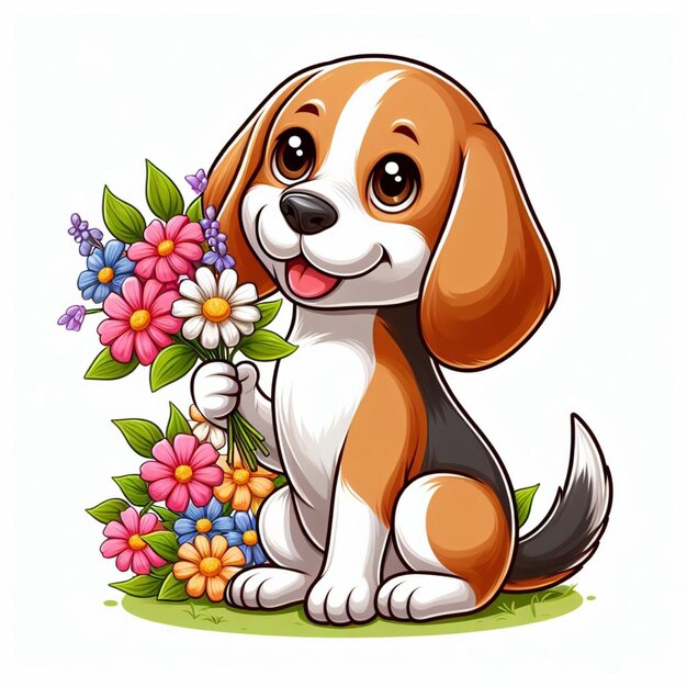 Vector leuke boston terrier honden en flower vector cartoon illustratie