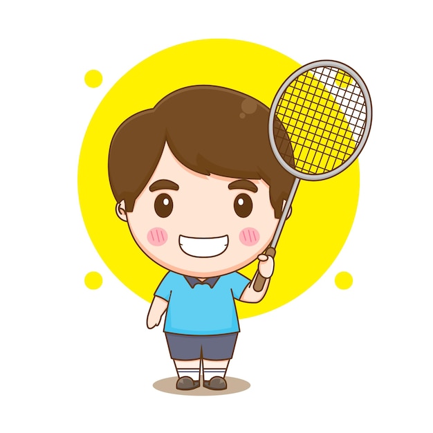 Leuke bot badminton speler karakter illustratie