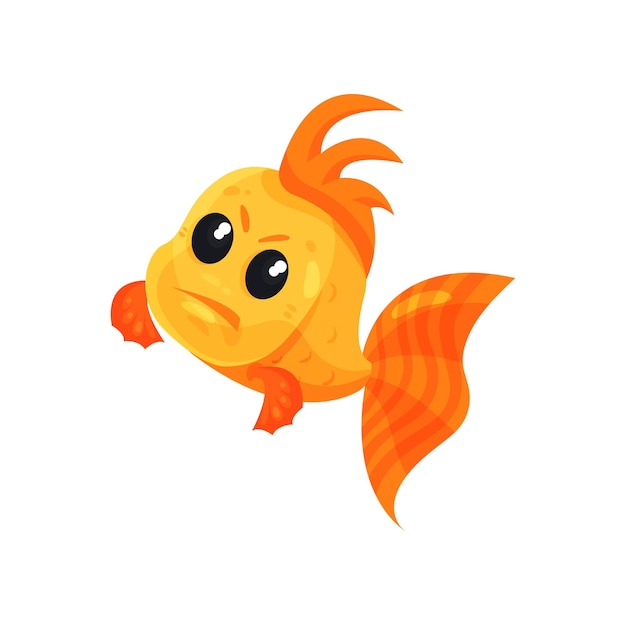Leuke boze goudvis grappige vis cartoon personage vector illustratie geïsoleerd op een witte achtergrond