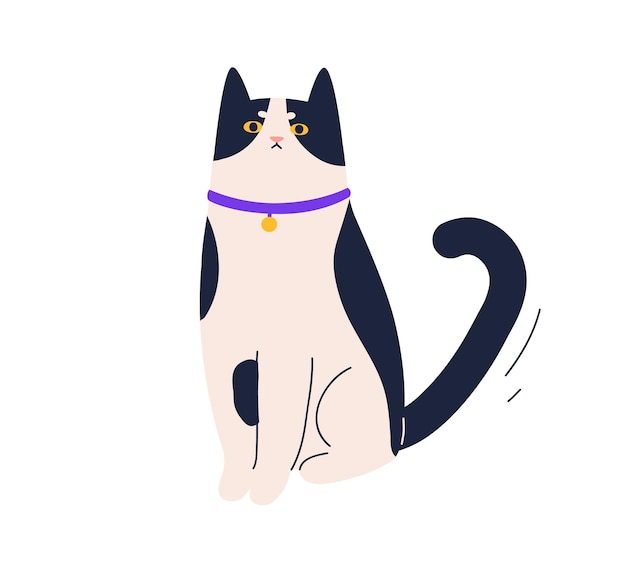 Leuke boze kat die zit met een fronsende gezichtsuitdrukking Portret van grappig onbetrokken kitten Aardig ontevreden kitten Kleurige platte vectorillustratie van zoet huisdier geïsoleerd op witte achtergrond