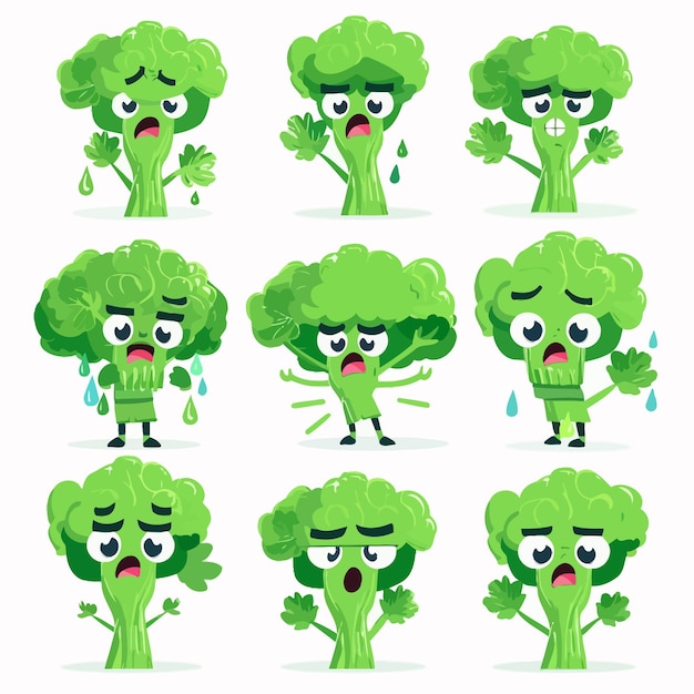 Leuke broccoli personages met huilen en tranen.