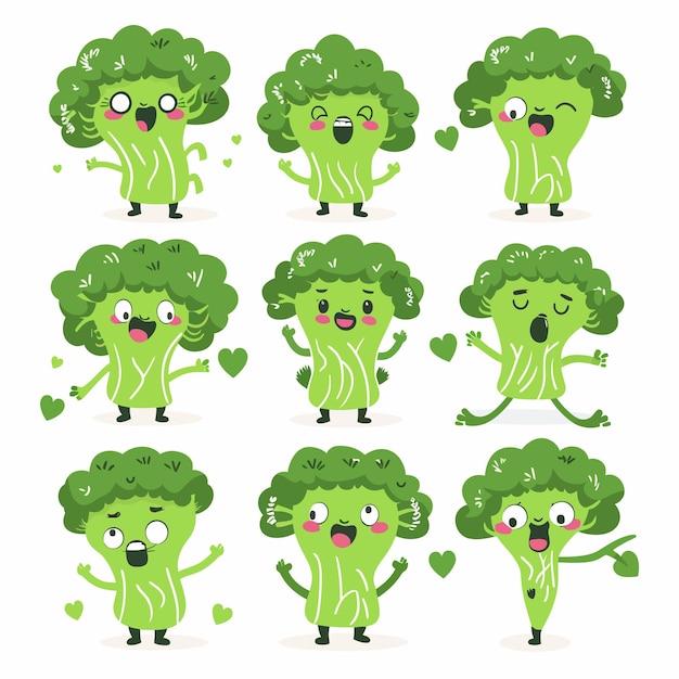 Leuke broccoli personages met liefdesemoties.