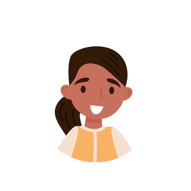 Leuke brunette meisje avatar van schattig klein meisje met paardenstaart vector illustratie geïsoleerd op een witte achtergrond