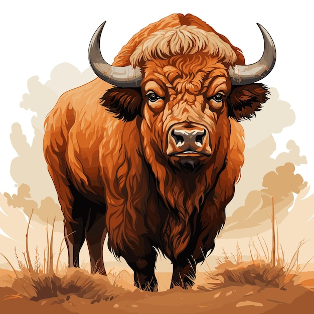 Leuke buffalo vector cartoon art illustratie ontwerp