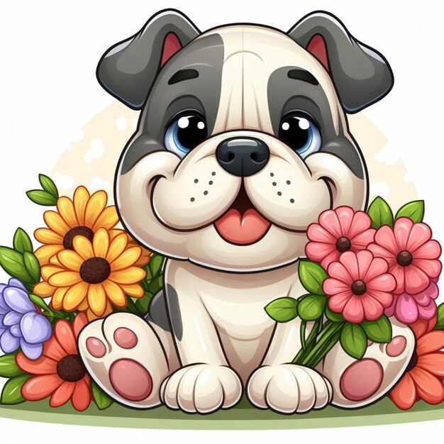 Vector leuke bulldog honden amp bloem vector cartoon illustratie