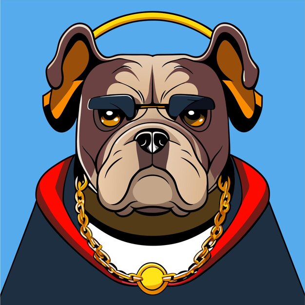 Vector leuke bulldog met koptelefoon met de hand getekende platte stijlvolle cartoon sticker icoon concept