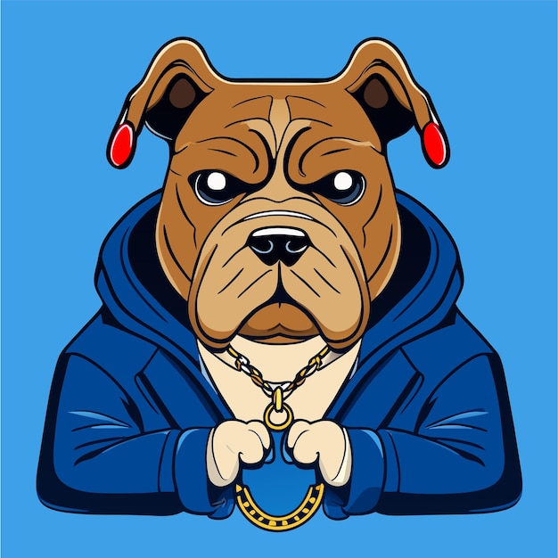 Vector leuke bulldog met koptelefoon met de hand getekende platte stijlvolle cartoon sticker icoon concept