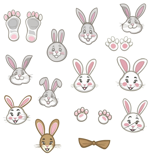 Leuke bunny elementen cliparts vector set