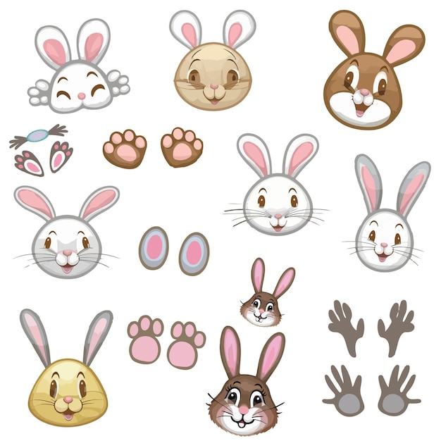 Leuke Bunny Elementen Cliparts Vector Set