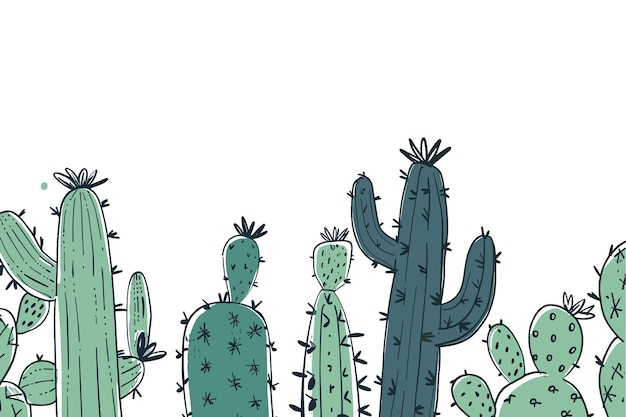 Vector leuke cactus handgetekende schets stijl landschap illustratie