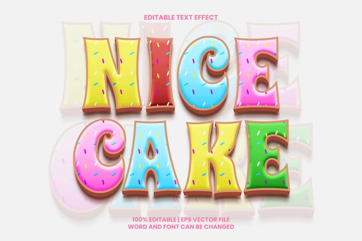 Vector leuke cake-teksteffect bewerkbare 3d-tekenfilmstijl