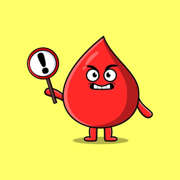 Leuke cartoon afbeelding bloeddruppel met uitroepteken bord