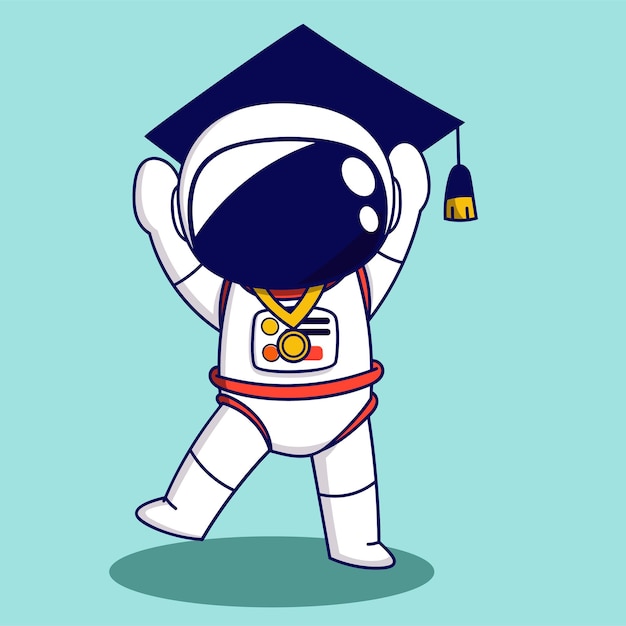 Leuke Cartoon Astronaut met een afstudeerpet Vector illustratie in cartoon stijl