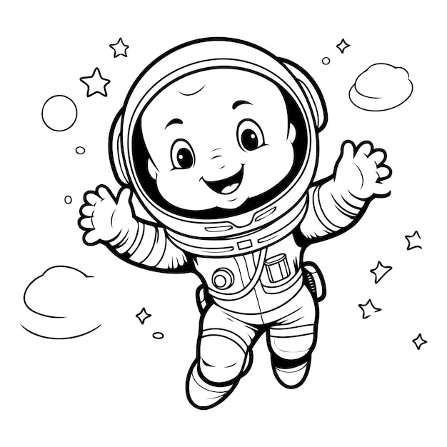 Leuke cartoon astronaut op witte achtergrond Vector illustratie voor kleurboek