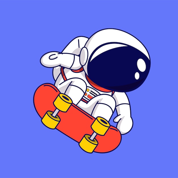 Leuke Cartoon Astronaut rijden op een skateboard Vector illustratie op blauwe achtergrond