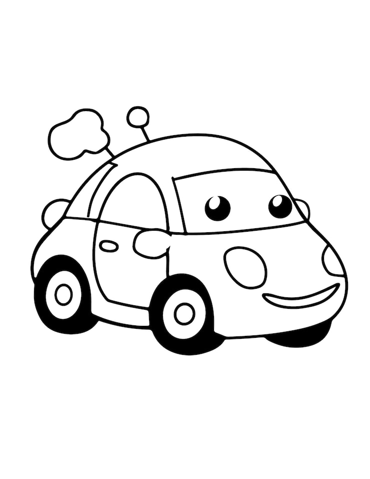 Vector leuke cartoon auto glimlachend en klaar voor plezier