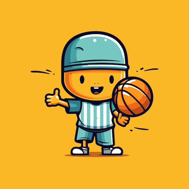 Leuke cartoon basketbalspeler personage mascotte ontwerp vector illustratie