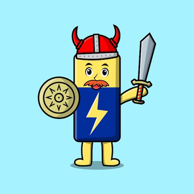 Leuke cartoon Batterij viking piraat met zwaard