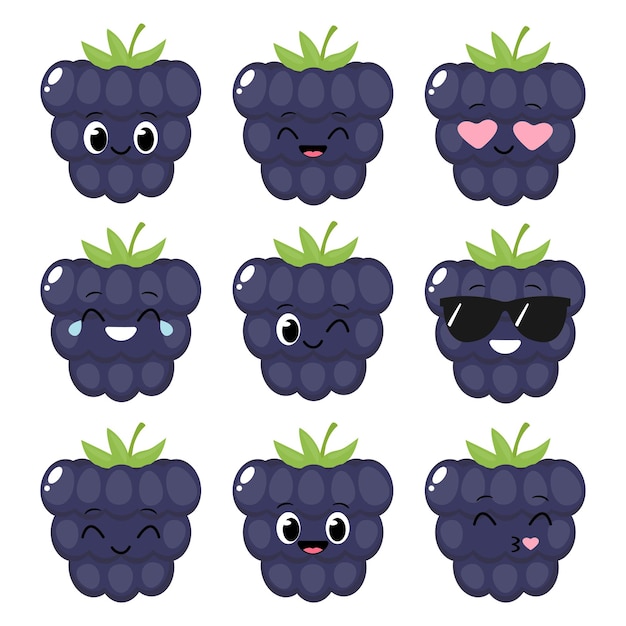 Vector leuke cartoon blackberry-emoji-set