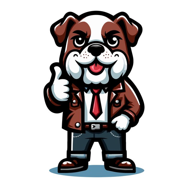 Vector leuke cartoon bulldog puppy in kantoor werk jurk zakenman werknemer mascotte personage ontwerp