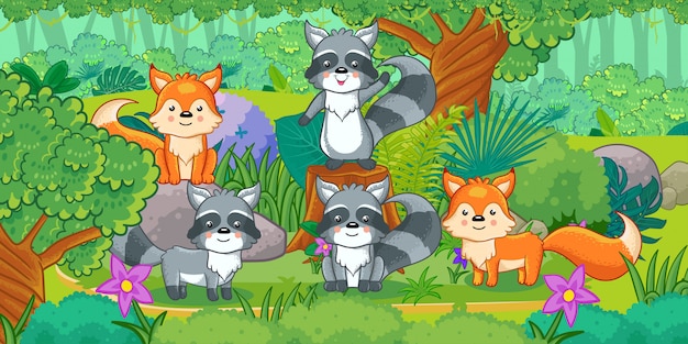 Leuke cartoon dieren in de jungle. set van dieren.