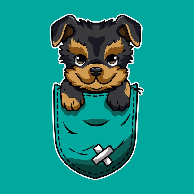 Vector leuke cartoon een yorkshire terrier in een zak