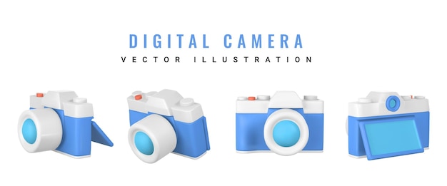 Leuke cartoon fotocamera Realistische 3D-camera Summertime-object Vectorillustratie